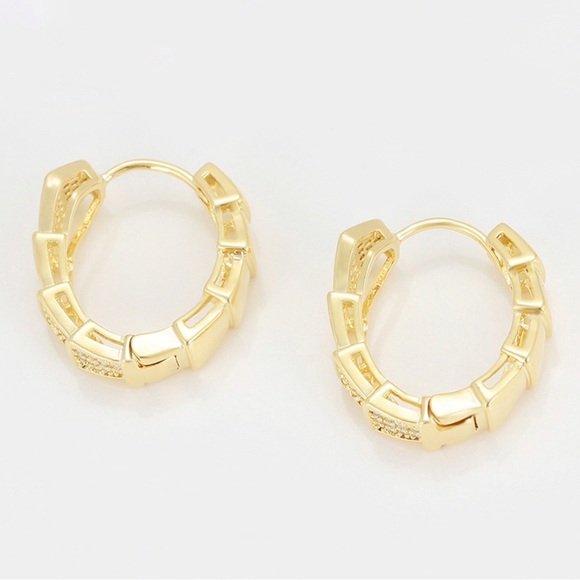 Snake Hoop Earrings 14k Gold Plated 925 Sterling Silver CZ Stone Luxury - Picture 5 of 10